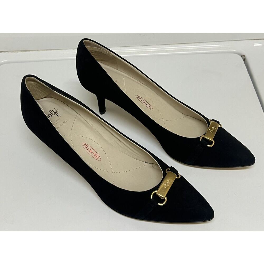 AMALFI Women's Leather Black High Heel Stilleto Sz 11 N ITALY Pillow Feel
